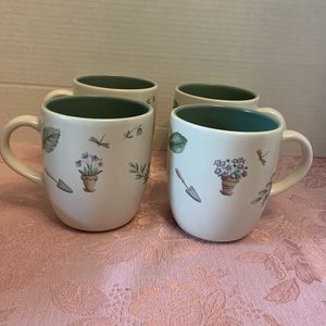 4 Pfaltzgraff PERENNIALS Flower Garden Large Barrel Mugs Green Inside